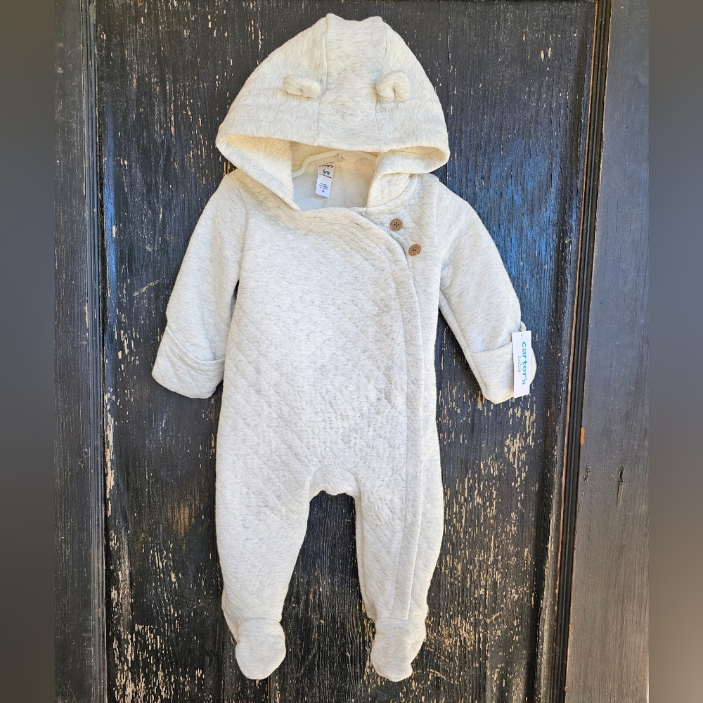 Carter's Baby Quilted Cotton Lined Footed Onesie with Hood Size 6mo NWT